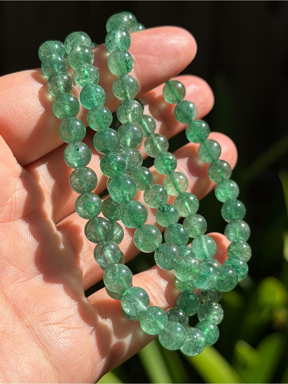 6mm Stretchable 3 Layer Green Strawberry Quartz Bracelet 2653
